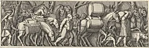 Plate 4: animals transporting goods being led by figures going to the right by Pietro Santi Bartoli|Polidoro da Caravaggio|Giovanni Giacomo De Rossi