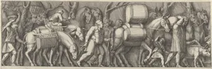 Plate 4: animals transporting goods being led by figures going to the right