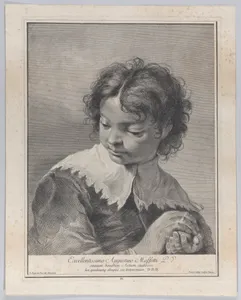 Plate 4: Boy with a lace collar holding a piece of fruit in his hands; from 'Icones ad vivum expressae' after Giovanni Battista Piazzetta