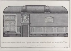 Plate 4: cross-section of the Hall of the Institute of Bologna, with the entrance to the room