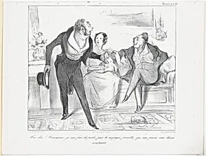 Plate 40: My God! Monseigneur, I am forced to leave for the countryside, allow me to leave my wife behind to keep you company, from 'Caricaturana,' published in Les Robert Macaires by Junca|Honoré Daumier|Charles Philipon|Aubert et Cie|Aubert et Cie