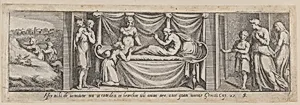 Plate 5: Isaac telling Esau to hunt for meat at left and Jacob and Rebekah at right, from Genesis 27, after a lost fresco in the basamento of Bay 5 of the Vatican Loggia by Pietro Santi Bartoli|Giovanni Giacomo De Rossi|Raphael (Raffaello Sanzio or Santi)