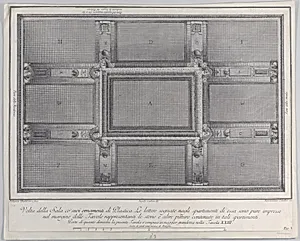 Plate 5: view of the ceiling with its ornaments and frescoed paintings by Pellegrino Tibaldi|Angelo Carboni|Bartolomeo Crivellari|Giampietro Zanotti