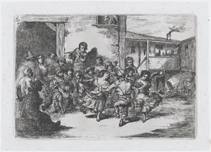 Plate 6: people dancing in the street accompanied by musicians, from the series of customs and pastimes of the Spanish people