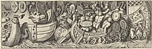 Plate 7: a battle taking place between men in boats by Pietro Santi Bartoli|Polidoro da Caravaggio|Giovanni Giacomo De Rossi