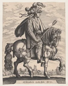 Plate 7: Emperor Galba on Horseback, from 'The First Twelve Roman Caesars' after Tempesta