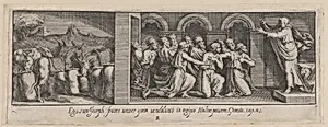 Plate 7: Joseph Making Himself Known to his Brothers, from Genesis 45, after a lost fresco in the basamento of Bay 7 of the Vatican Loggia by Pietro Santi Bartoli|Giovanni Giacomo De Rossi|Raphael (Raffaello Sanzio or Santi)