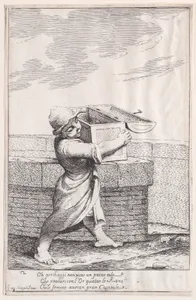 Plate 8: Bertoldino, enraged by the croaking frogs, throws his strongbox into the fish pond, from "Bertoldo, Bertoldino, and Cacasenno"