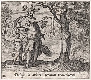 Plate 87: Dryope Changed into a Lotus Tree (Driope in arboris formam transmigrat), from Ovid's 'Metamorphoses' by Antonio Tempesta