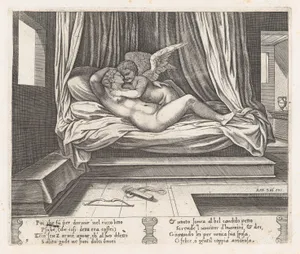 Plate 9: Cupid and Psyche on a bed, from "The Story of Cupid and Psyche as told by Apuleius"