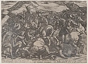 Plate 9: The Israelites Battling the Amalekites, from 'The Battles of the Old Testament' by Nicolaus van Aelst|Antonio Tempesta