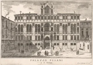 Plate 96: View of the facade of the Pisani Palace in Campo Santo Stefano, Venice, 1703, from "The buildings and views of Venice" (Le fabriche e vedute di Venezia)