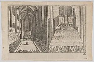 Plate B: Election and Coronation of Emperor Maximilian II by Anonymous, German, 17th century|Willhelm Hoffmans|Johann Bringern