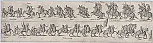 Plate depicting Domenico de Massimo, from a series of twelve showing knights and their attendants dressed for a tournament (plate 4) by Anonymous