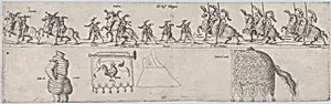 Plate depicting Signore Bolognesi, from a series of twelve showing knights and their attendants dressed for a tournament (plate 9) by Anonymous