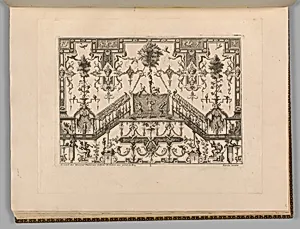 Plate from Ornament Designs Invented by J. Berain (page 65) by M. Daigremont|Jean Le Pautre|Juan Dolivar|Gérard Jean-Baptiste Scotin|François Le Moyne|Jean Berain|Joseph Vivien|François Chauveau|Jules Hardouin Mansart|Jean Mariette|Pierre Giffart|Claude Duflos|Daniel Marot the Elder|Thuret