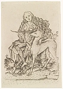 Playing Card, with Wild Woman and Unicorn