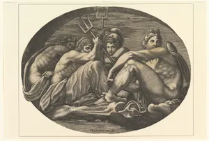 Pluto, Neptune, Minerva, and Apollo, from a series of eight compositions after Francesco Primaticcio's designs for the ceiling of the Ulysses Gallery (destroyed 1738–39) at Fontainebleau