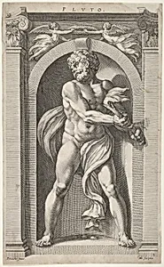 Pluto; on verso sketches of a figure, four heads, and a column by Hendrick Goltzius|Polidoro da Caravaggio
