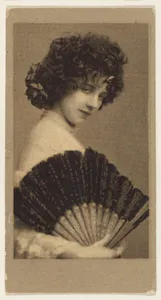 Portrait of a woman holding a fan, from the "Girls" series (T66), issued with Hunter Dog Cigarros by S. Monday & Sons