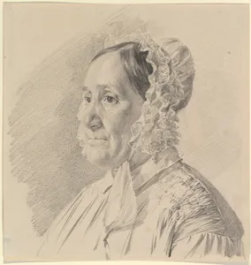 Portrait of a Woman in a Lace Bonnet, in three-quarter profile to the left