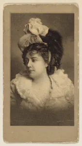 Portrait of a woman wearing a hat and looking towards the left, from the "Girls" series (T66), issued with Hunter Dog Cigarros by S. Monday & Sons