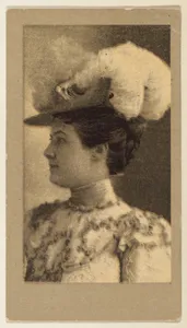 Portrait of a woman with a feathered hat, from the "Girls" series (T66), issued with Hunter Dog Cigarros by S. Monday & Sons