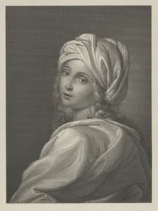 Portrait of Beatrice Cenci in bust-length, turning to face outwards with a cloth wrapped around her head, after Reni