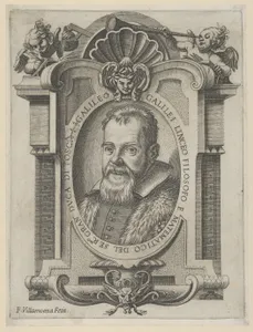 Portrait of Galileo Galilei set within an elaborate cartouche