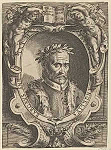 Portrait of Pietro Angela da Barga, bust-length and in a decorative border by Cherubino Alberti (Zaccaria Mattia)