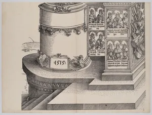 Portraits of Maximilian's Relatives; and the Base of the Left Outer Column with the Date 1515, from the Arch of Honor, proof, dated 1515, printed 1517-18