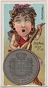 Portugal, 500 Reis, from the series Coins of All Nations (N72, variation 2) for Duke brand cigarettes by W. Duke, Sons & Co.