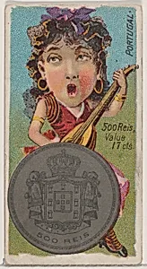 Portugal, 500 Reis, from the series Coins of All Nations (N72, variation 2) for Duke brand cigarettes by W. Duke, Sons & Co.