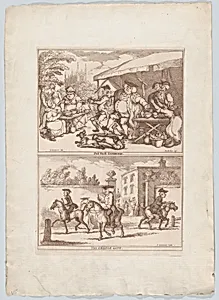 Pot Fair Cambridge, and, The College Gate by Henry William Bunbury|Thomas Rowlandson