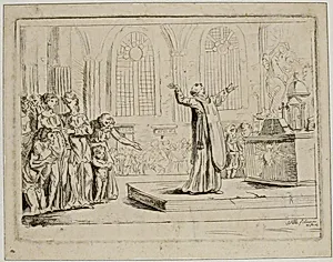 Priest Holding a Service Before an Altar