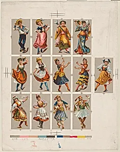 Printing proof of cards, from National Dances (N225, Type 2) issued by Kinney Bros. by Kinney Brothers Tobacco Company