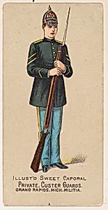 Private, Custer Guards, Grand Rapids, Michigan Militia, from the Military Series (N224) issued by Kinney Tobacco Company to promote Sweet Caporal Cigarettes by Kinney Brothers Tobacco Company