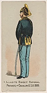 Private of Cavalry, United States Army, 1886, from the Military Series (N224) issued by Kinney Tobacco Company to promote Sweet Caporal Cigarettes by Kinney Brothers Tobacco Company