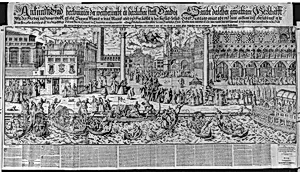 Procession of the Doge to the Bucintoro on Ascension Day, with a View of Venice, ca. 1565 by Jost Amman|Giovanni Andrea Vavassore|Johann Valentin Schallern