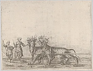 Procession, with two figures and two lions by Anonymous, German, 16th century
