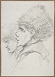 Profile of two soldiers wearing fur caps