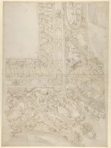 Project for a Rectangular Ceiling with Papal Coat of Arms (recto); Design for a Courtyard (verso)