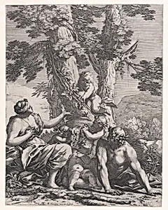 Putti and bacchantes at the bottom of a tree