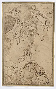 Putti in Clouds, Supporting a Globe