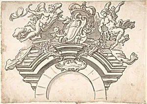 Putti Supporting Coat of Arms above Archway