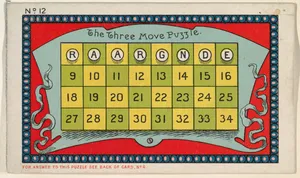 Puzzle Card Number 12, The Three Move Puzzle, from the Jokes series (N118) issued by Duke Sons & Co. to promote Honest Long Cut Tobacco