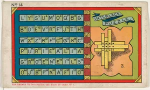 Puzzle Card Number 14, "Interlace" Puzzle, from the Jokes series (N118) issued by Duke Sons & Co. to promote Honest Long Cut Tobacco