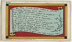 Puzzle Card Number 9, The Eight or Ten Puzzle, from the Jokes series (N118) issued by Duke Sons & Co. to promote Honest Long Cut Tobacco by W. Duke, Sons & Co.|Armstrong & Co.