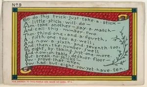 Puzzle Card Number 9, The Eight or Ten Puzzle, from the Jokes series (N118) issued by Duke Sons & Co. to promote Honest Long Cut Tobacco