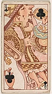 Queen of Clubs, from Harlequin Cards, 2nd Series (N220) issued by Kinney Bros. by Kinney Brothers Tobacco Company